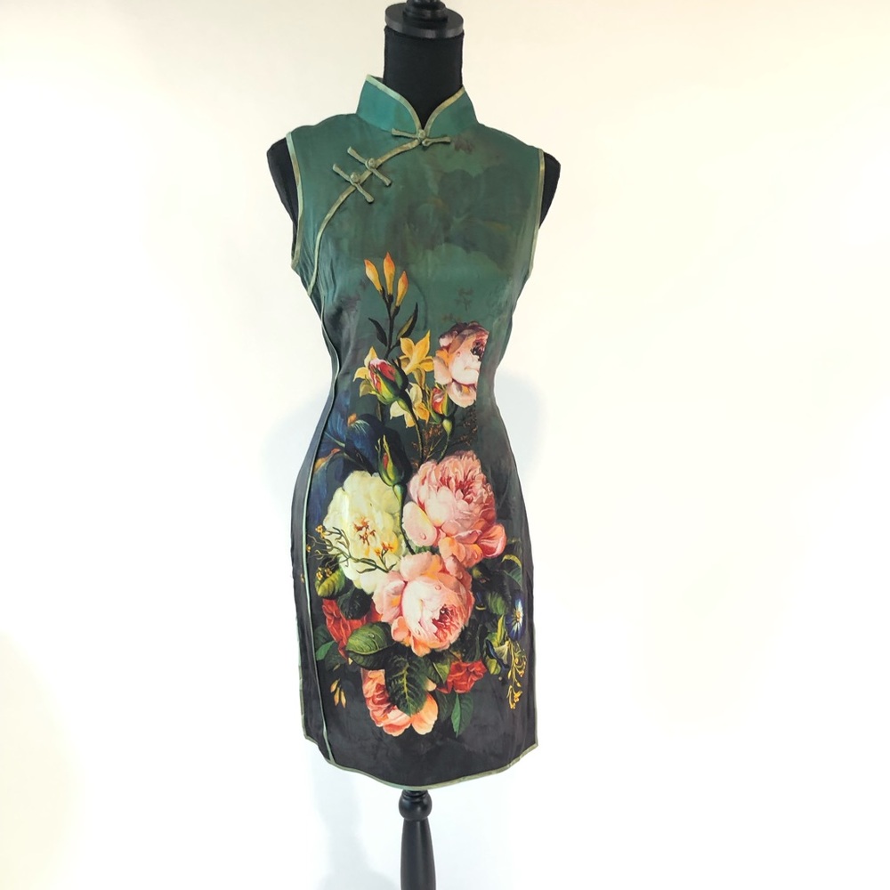 Vintage Silk Green Mandarin Dress🦆